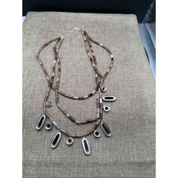 Sterling Silver Multi-Strand Heishi Necklace w/ Smoky Quartz Style Dangles – DR - Picture 4 of 8